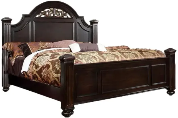 Transitional Style California King Wooden Bed with Bun Feet, Brown - Benzara