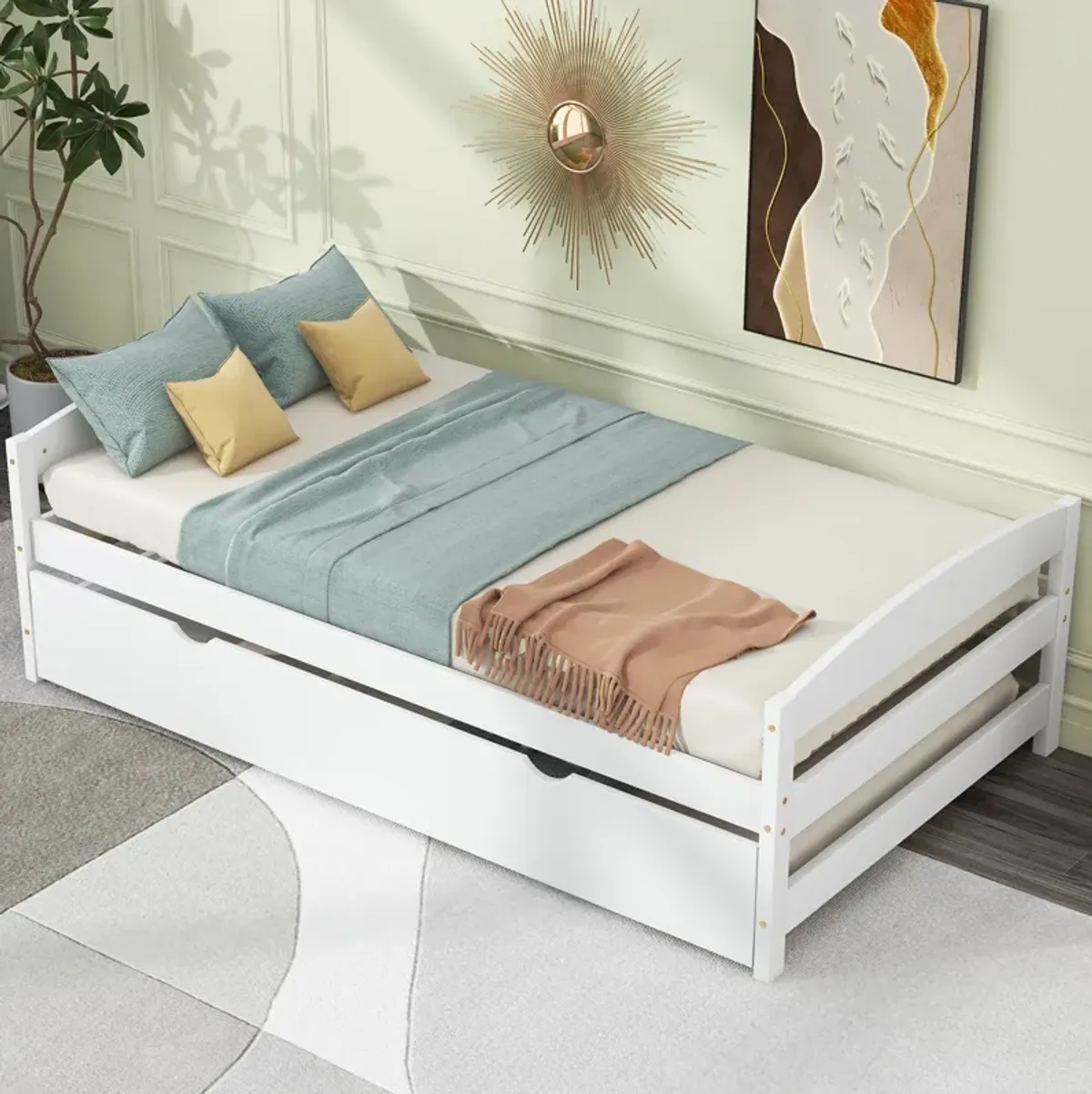 Whisen Twin Size Platform Bed with Twin Size Trundle - Gray