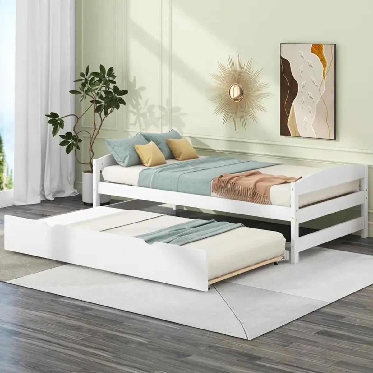Whisen Twin Size Platform Bed with Twin Size Trundle - Gray
