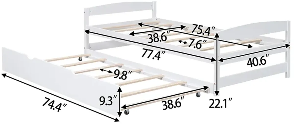 Whisen Twin Size Platform Bed with Twin Size Trundle - Gray