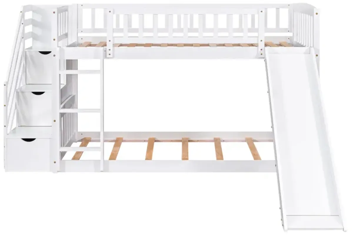 Stairway Twin Over Twin Bunk Bed With Two Drawers And Slide