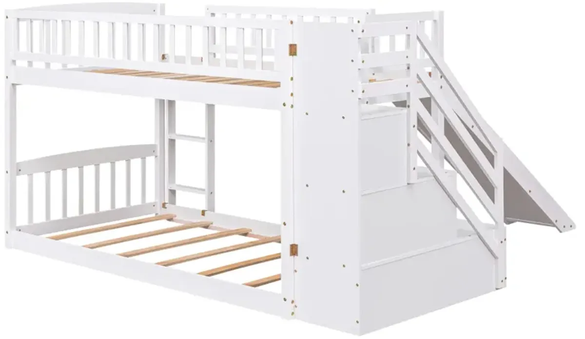 Stairway Twin Over Twin Bunk Bed With Two Drawers And Slide