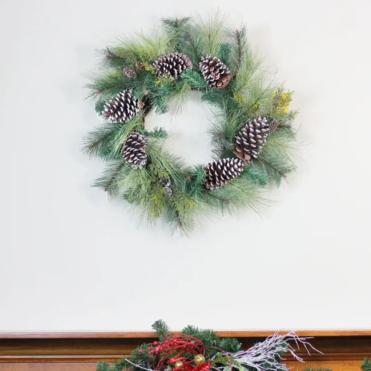 Mixed Long Needle Pine and Pine Cone Artificial Christmas Wreath - 28-Inch  Unlit