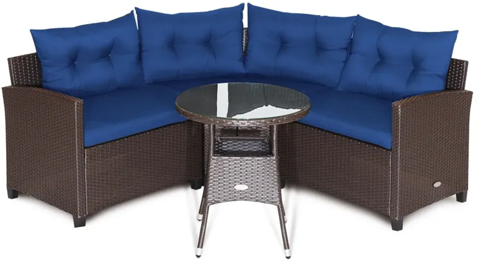 4 Pieces Patio Rattan Furniture Set Cushioned Sofa Glass Table