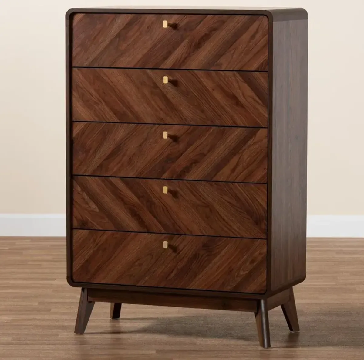 Baxton Studio Transitional Walnut Brown Finished Wood 5-Drawer Storage Chest