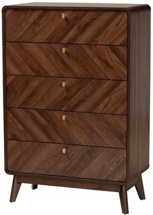 Baxton Studio Transitional Walnut Brown Finished Wood 5-Drawer Storage Chest