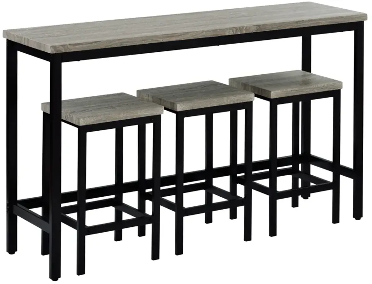 Counter Height Extra Long Dining Table Set with 3 Stools Pub Kitchen Set Side Table with Footrest