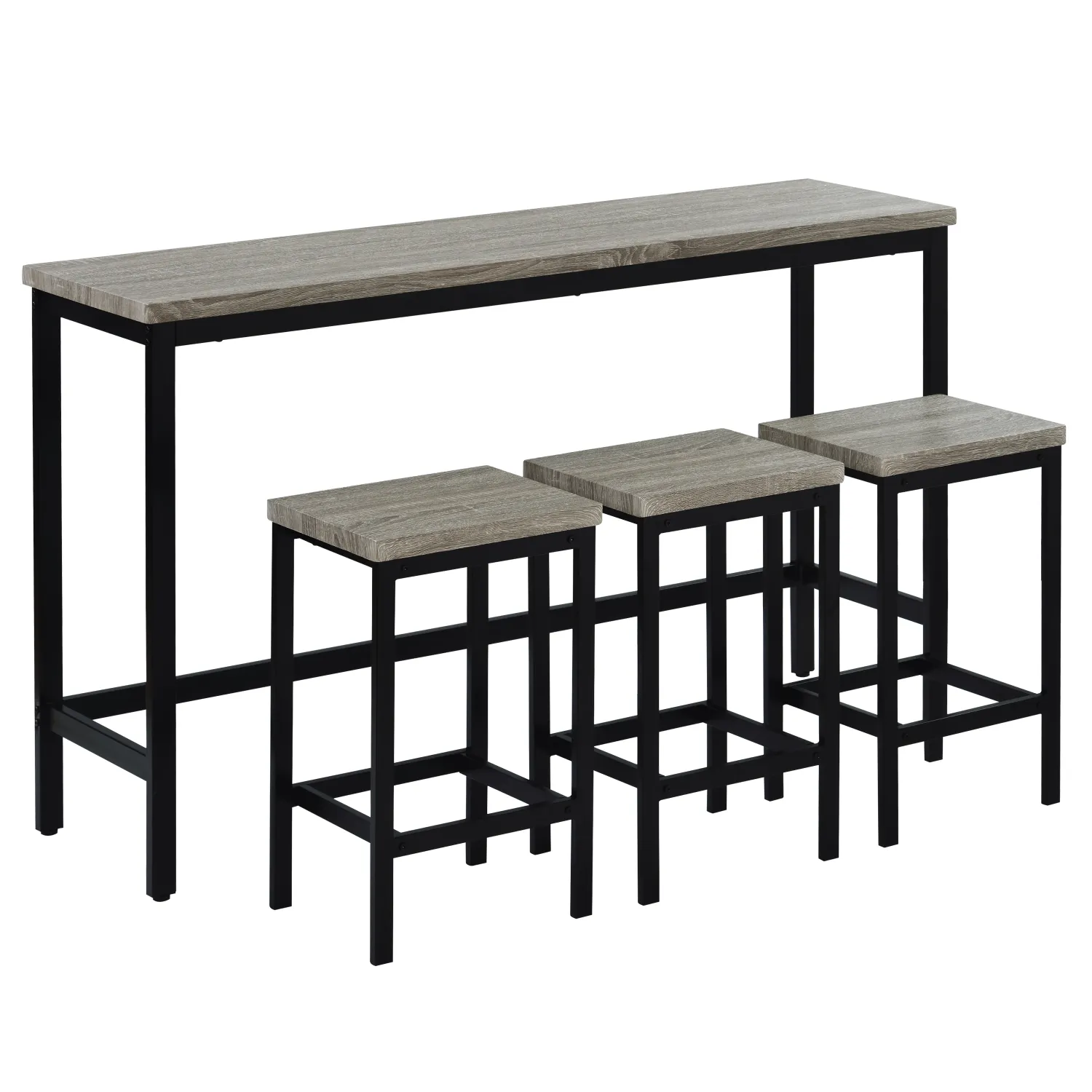 Counter Height Extra Long Dining Table Set with 3 Stools Pub Kitchen Set Side Table with Footrest