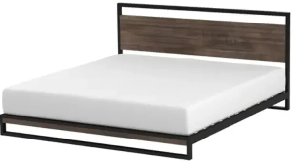 Hivvago King size Modern Metal Wood Platform Bed Frame with Headboard in Gray