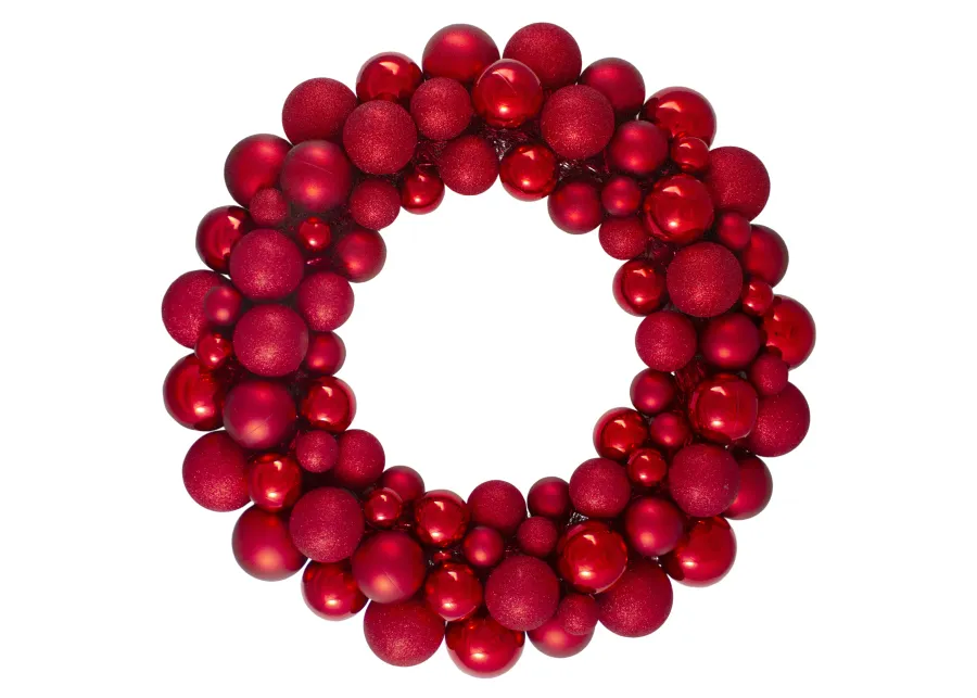 Red 3-Finish Shatterproof Ball Christmas Wreath  36-Inch  Unlit