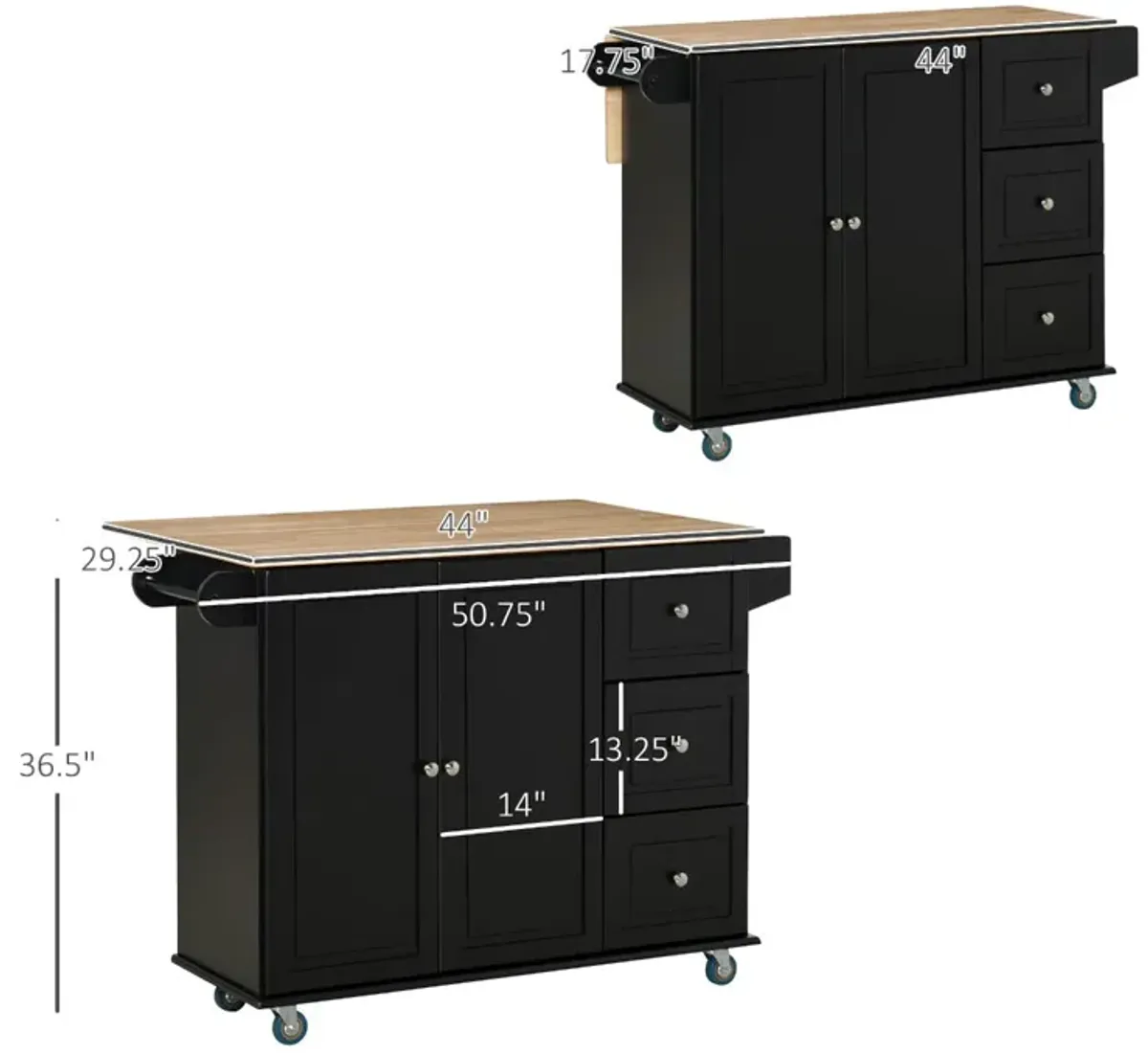 Black Culinary Aid: Kitchen Island Cart with Versatile Storage