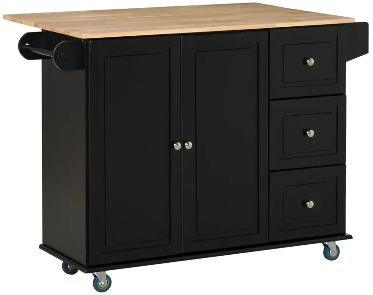 Black Culinary Aid: Kitchen Island Cart with Versatile Storage