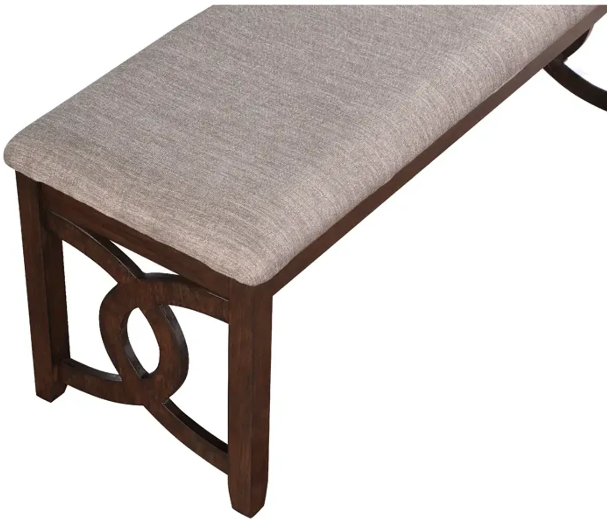 Gary 46 Inch Wood Bench with Fabric Seat, Cherry Brown-Benzara