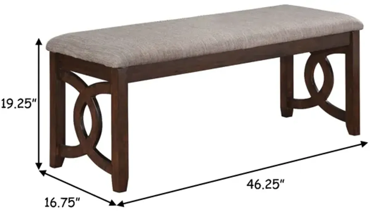 Gary 46 Inch Wood Bench with Fabric Seat, Cherry Brown-Benzara