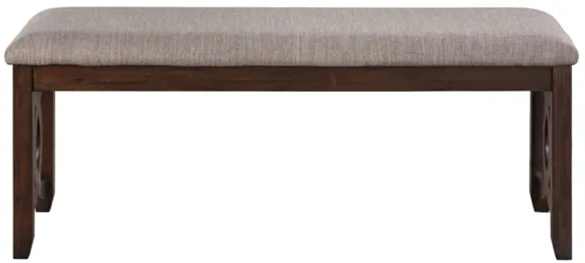 Gary 46 Inch Wood Bench with Fabric Seat, Cherry Brown-Benzara