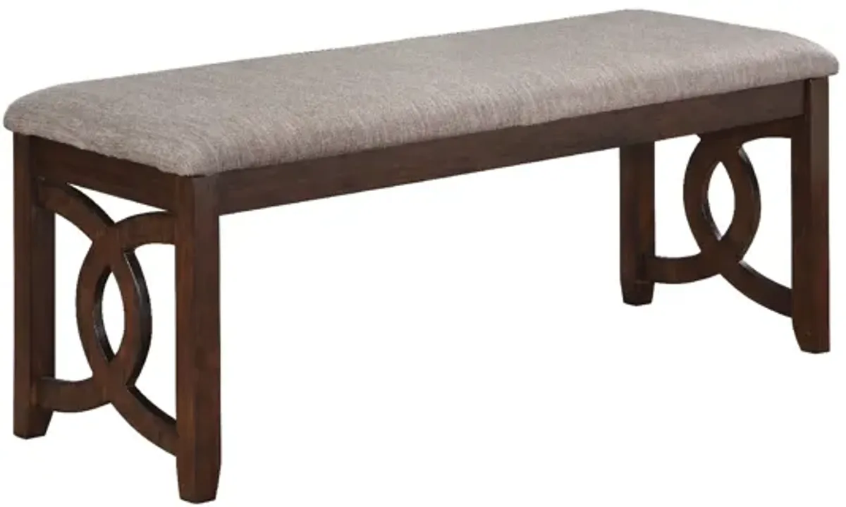 Gary 46 Inch Wood Bench with Fabric Seat, Cherry Brown-Benzara