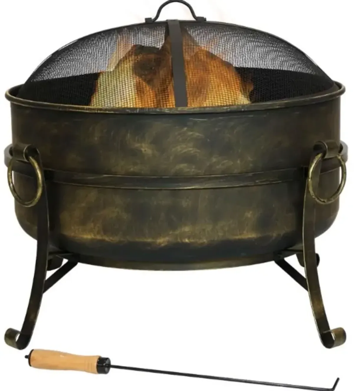 Hivvago Outdoor 24-inch Diameter Steel Cauldron Wood Burning Fire Pit