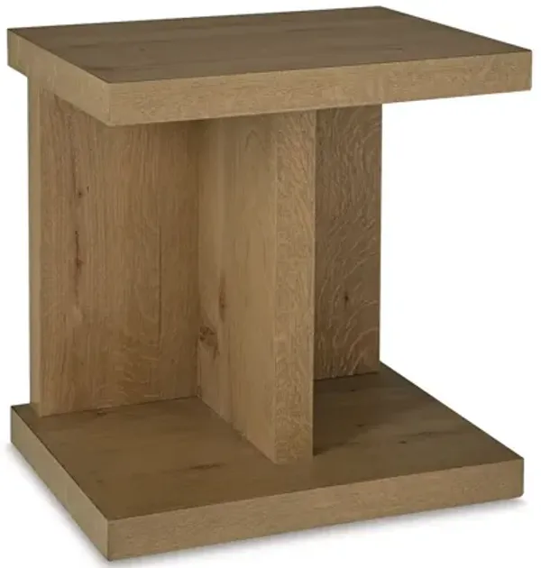 Anay Chairside Table with Dual USB Port, 22 Inch Brown Rustic Oak - Benzara