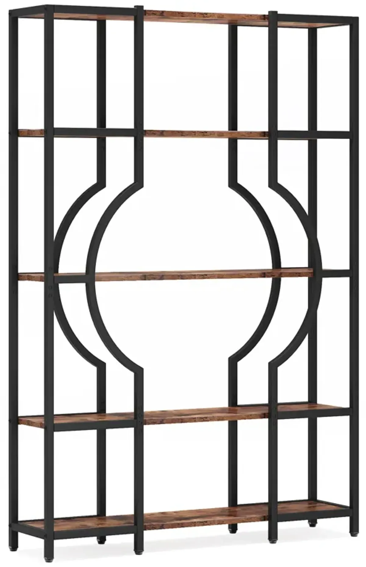 StorageShelves, 5-Tier Bookshelf and Bookcase, Vintage Tall Bookcase with 12 Open Display Shelves, Wooden Book Shelving Unit with Metal Frame for Home Office, Living Room, Bedroom, Ladder Racks, Storage and Organization