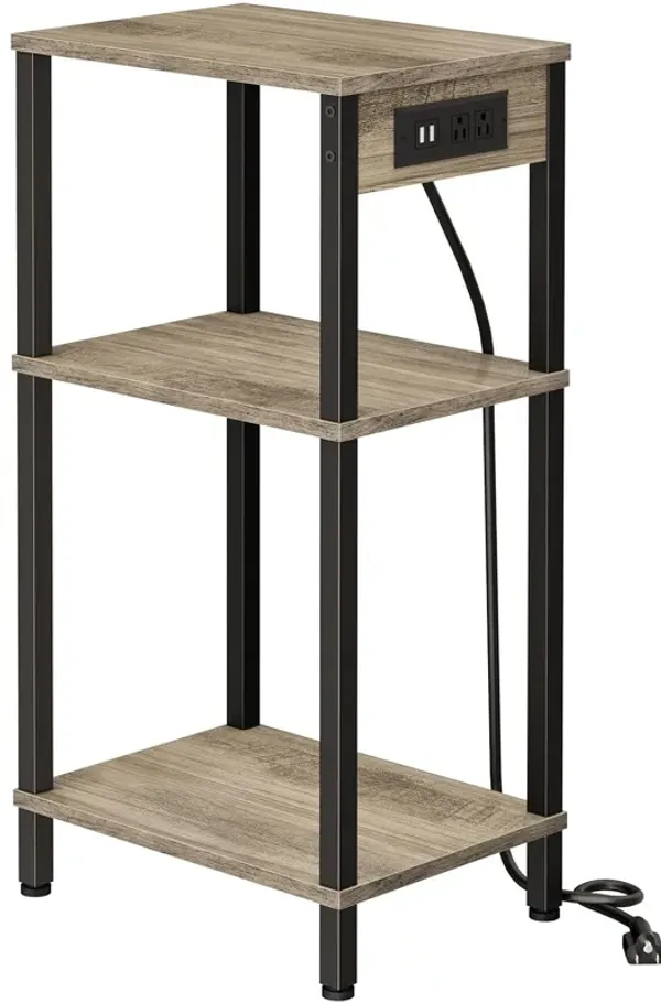 Creso hom Tall End Table with Charging Station and USB Ports, 3 Tier Narrow Side Table with Storage, Skinny Nightstand with Outl