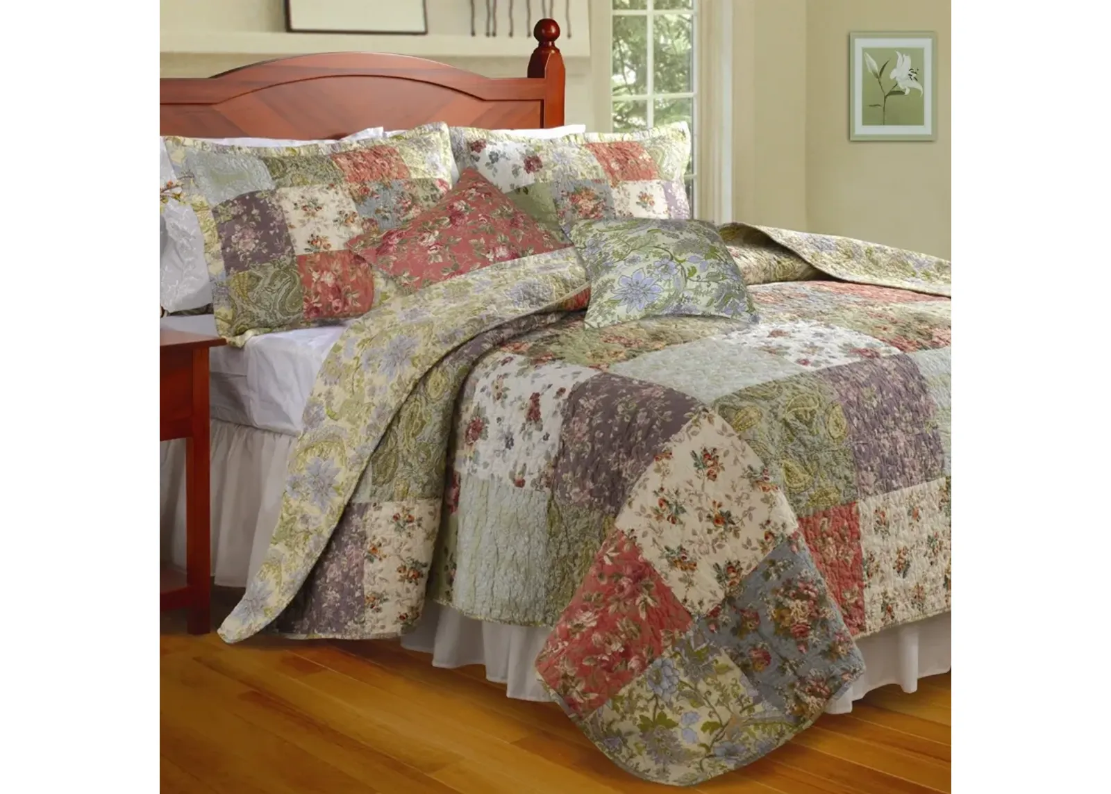 QuikFurn King size 100% Cotton Floral Quilt Set with 2 Shams and 2 Pillows