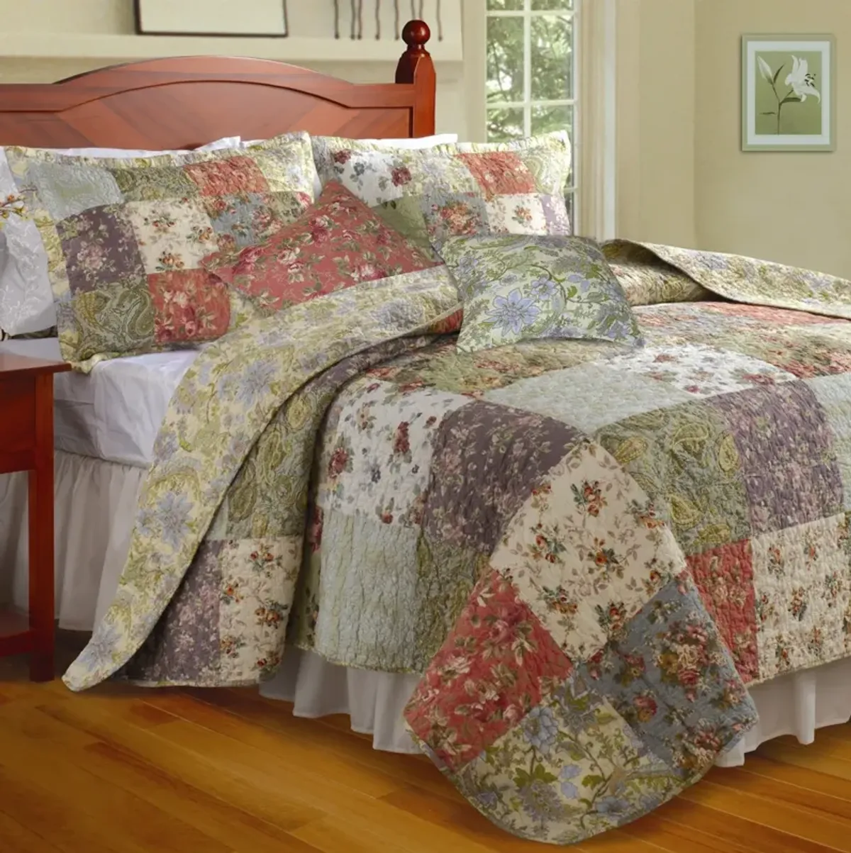 Hivvago King size 100% Cotton Floral Quilt Set with 2 Shams and 2 Pillows