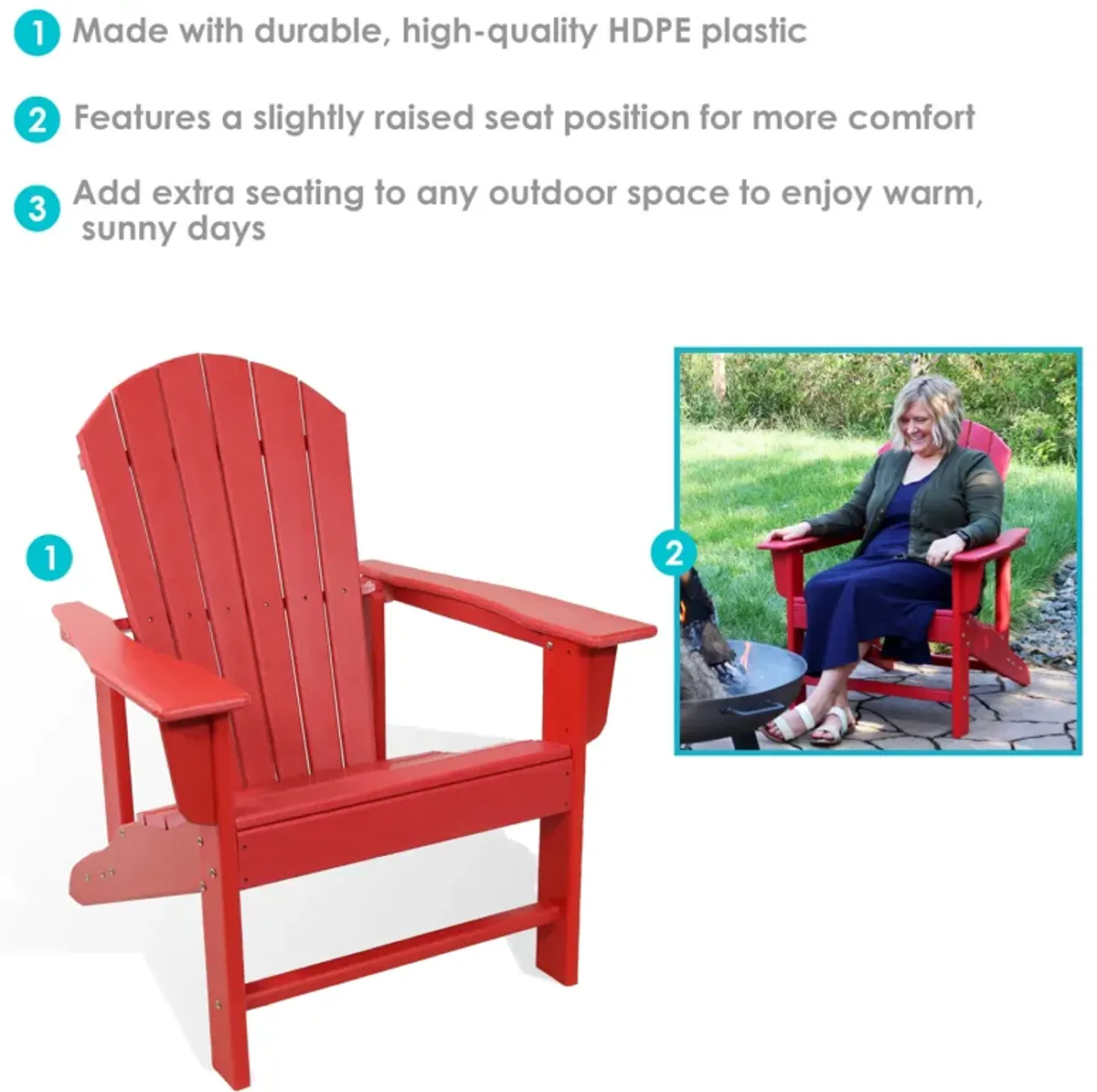 Sunnydaze Upright HDPE Raised Outdoor Adirondack Chair