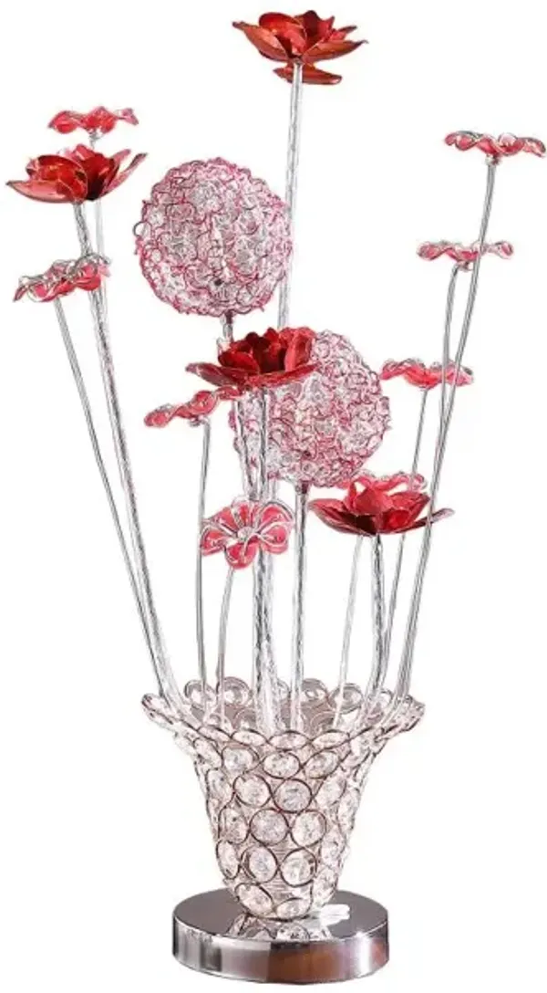 Hivvago 21" Silver and Clear Metal and Faux Crystal Red Roses Bedside Lamp