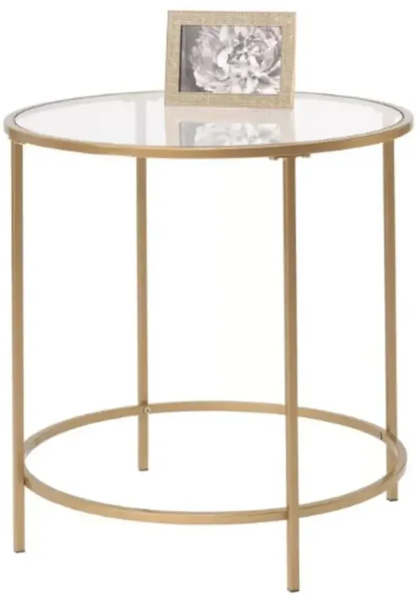 Hivvago Round Glass Top End Table Nightstand with Gold Metal Frame
