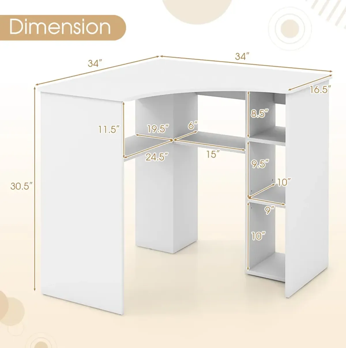 Corner Computer Desk with Triangle Shape, Adjustable Shelf, and Arc-Shaped Profile for Home Office