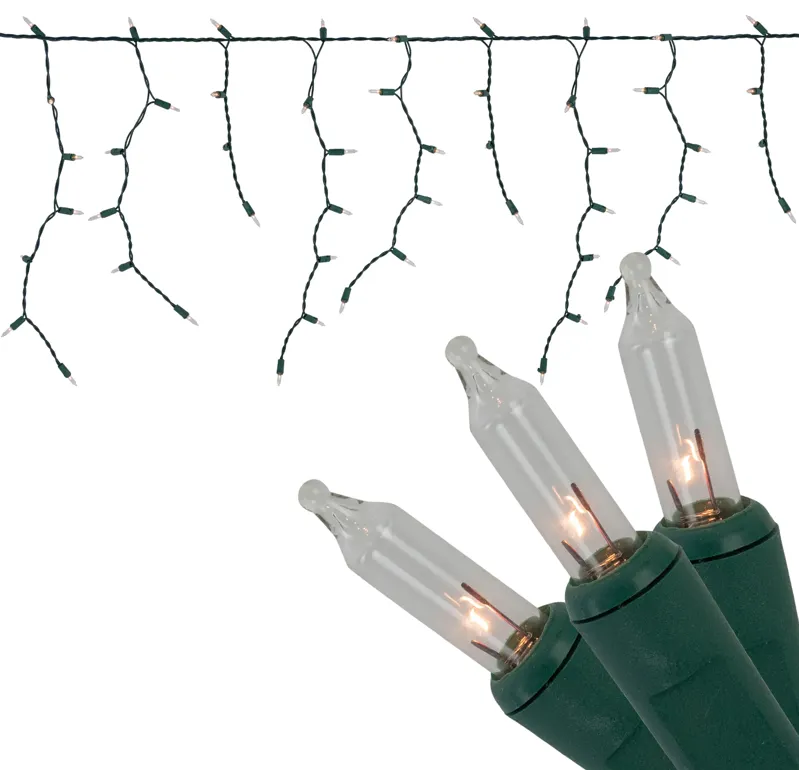 300-Count Clear Mini Icicle Christmas Lights  9 ft Green Wire