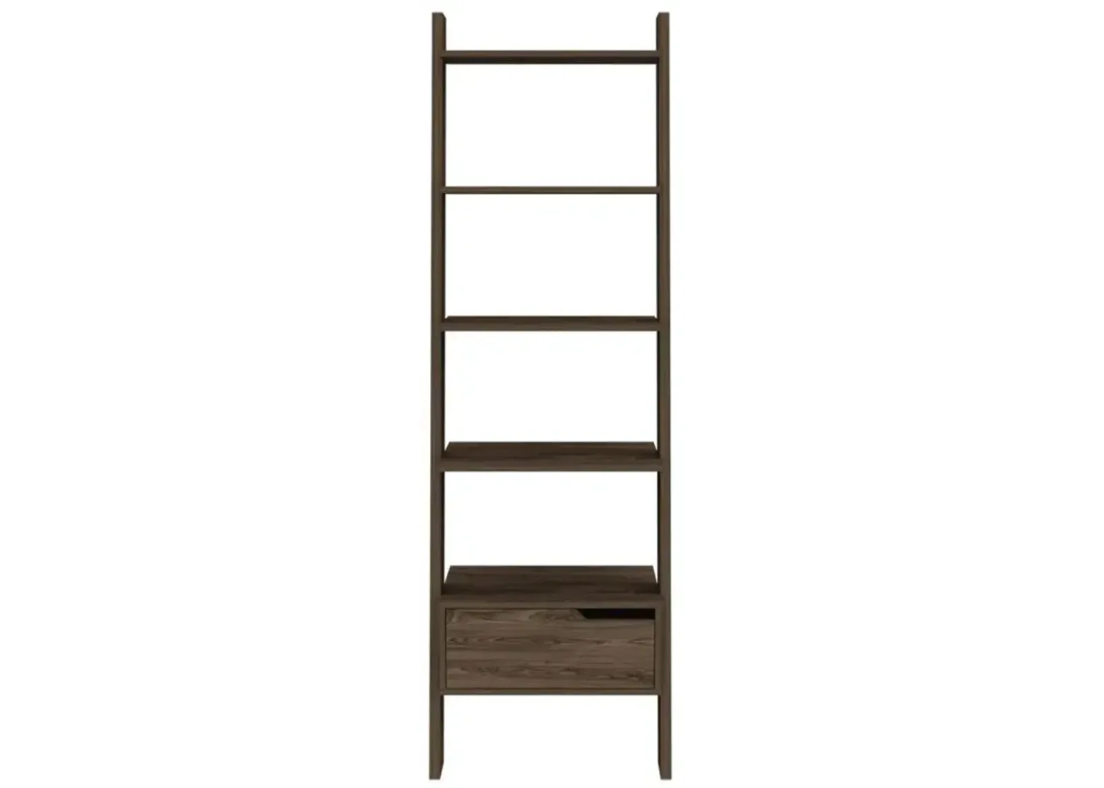 DEPOT E-SHOP Kobe Ladder Bookcase, One Drawer, Five Open Shelves, Four Legs- Dark Walnut, For Living Room