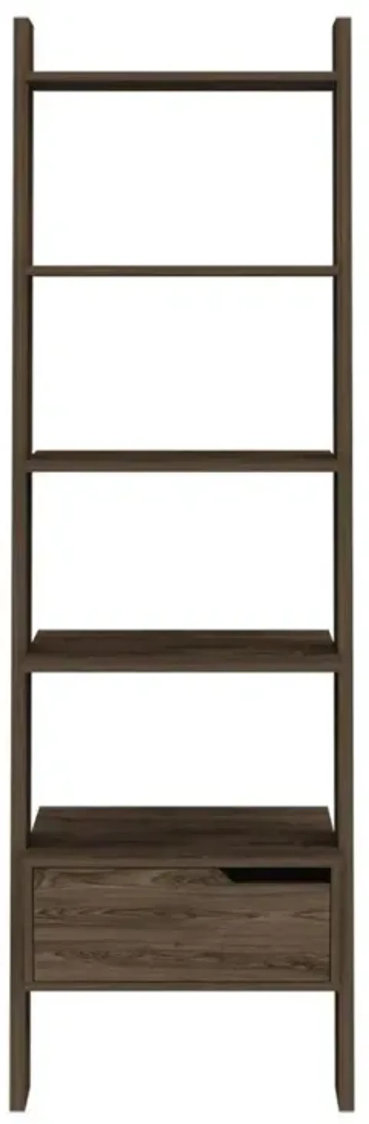 DEPOT E-SHOP Kobe Ladder Bookcase, One Drawer, Five Open Shelves, Four Legs- Dark Walnut, For Living Room