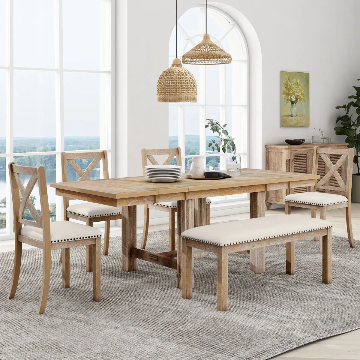 Merax 6-Piece Extendable Dining Table  Chair Bench Set