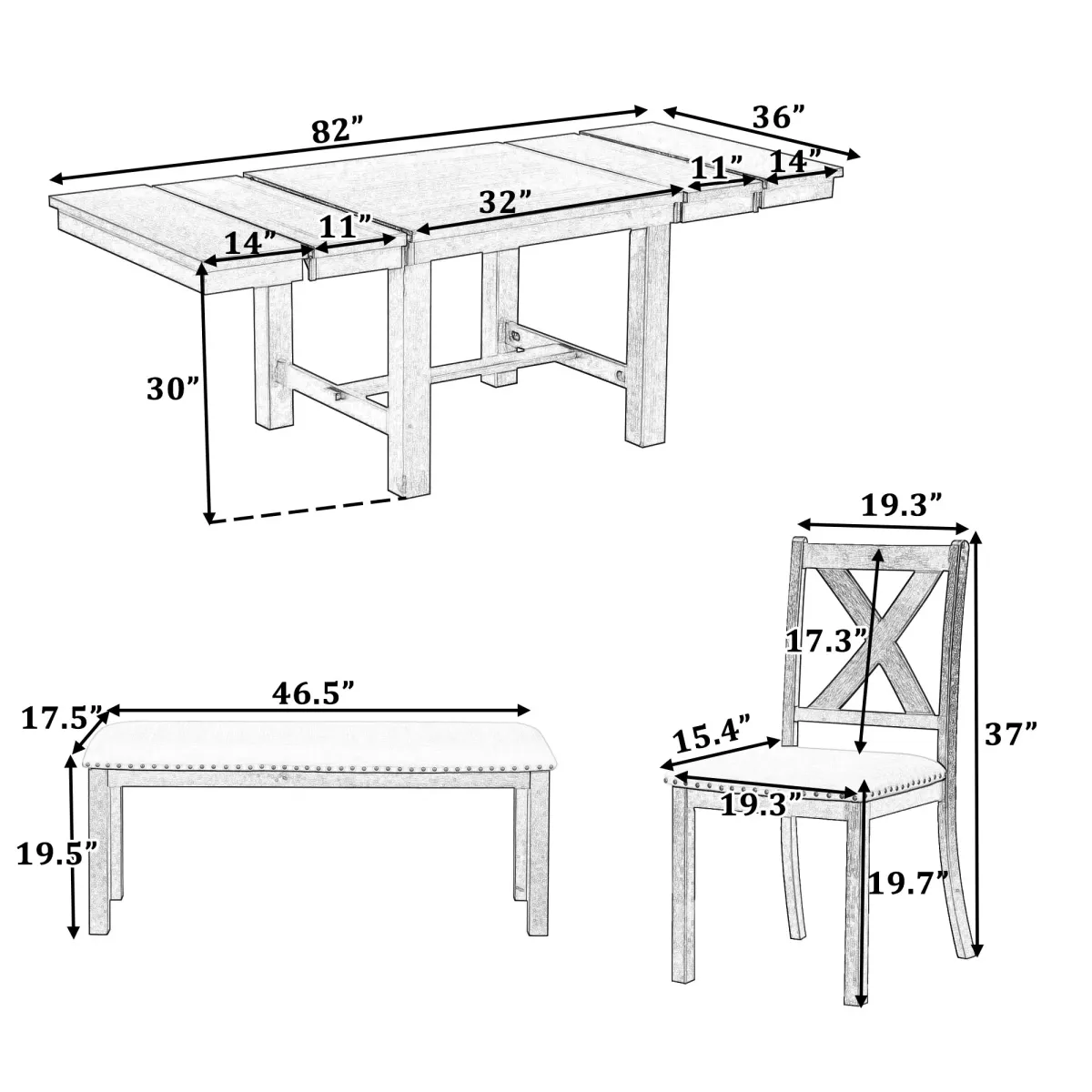 Merax 6-Piece Extendable Dining Table  Chair Bench Set