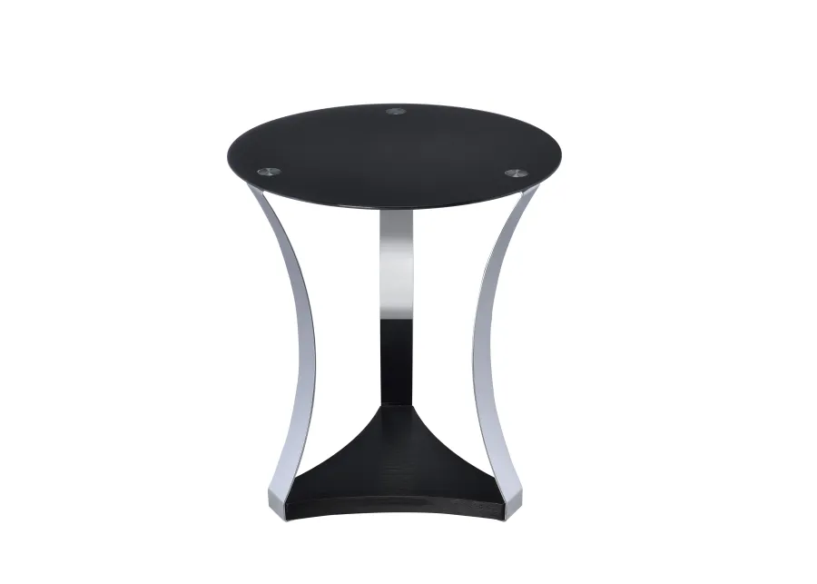 ACME Geiger End Table, Chrome & Black Glass