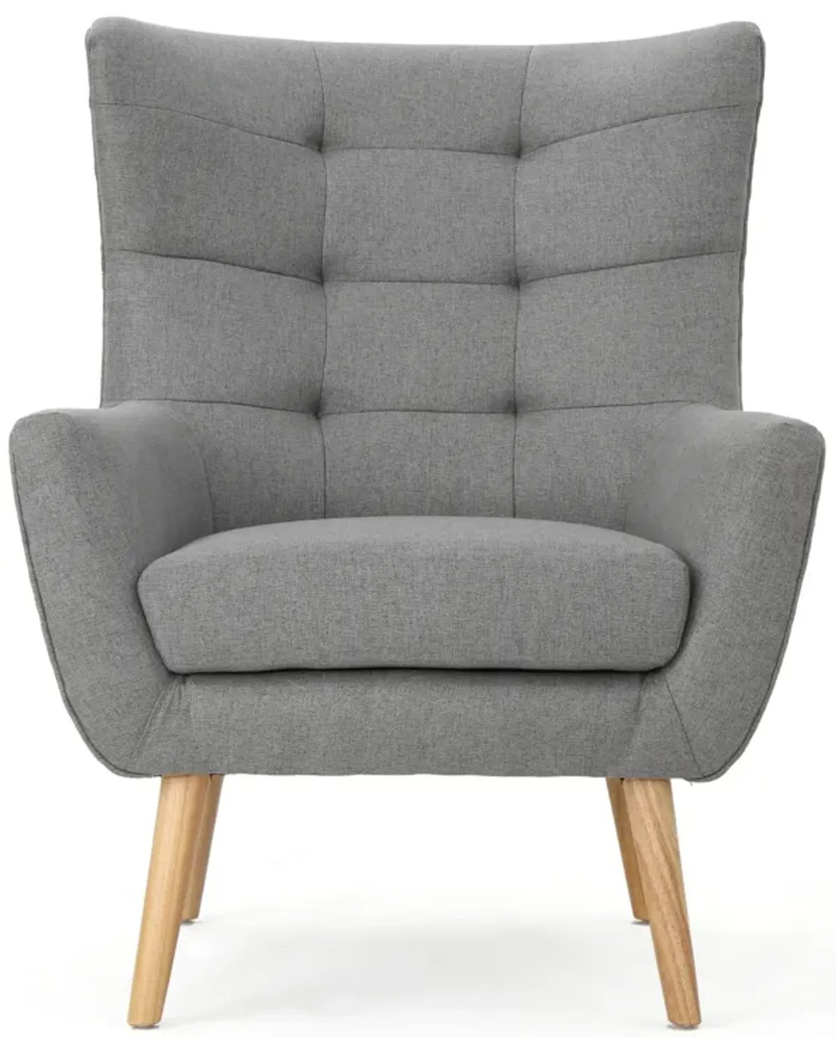 Ranie Accent Club Chair, Rubberwood Legs, Gray Button Tufted Polyester - Benzara