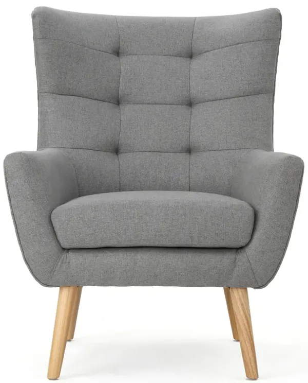 Ranie Accent Club Chair, Rubberwood Legs, Gray Button Tufted Polyester - Benzara