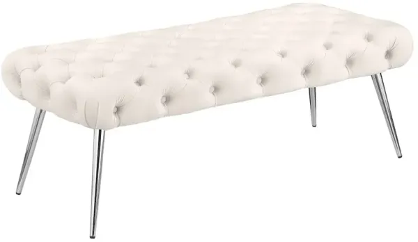 Ella Upholstered Tufted Bench Stainless Steel Legs Ivory
