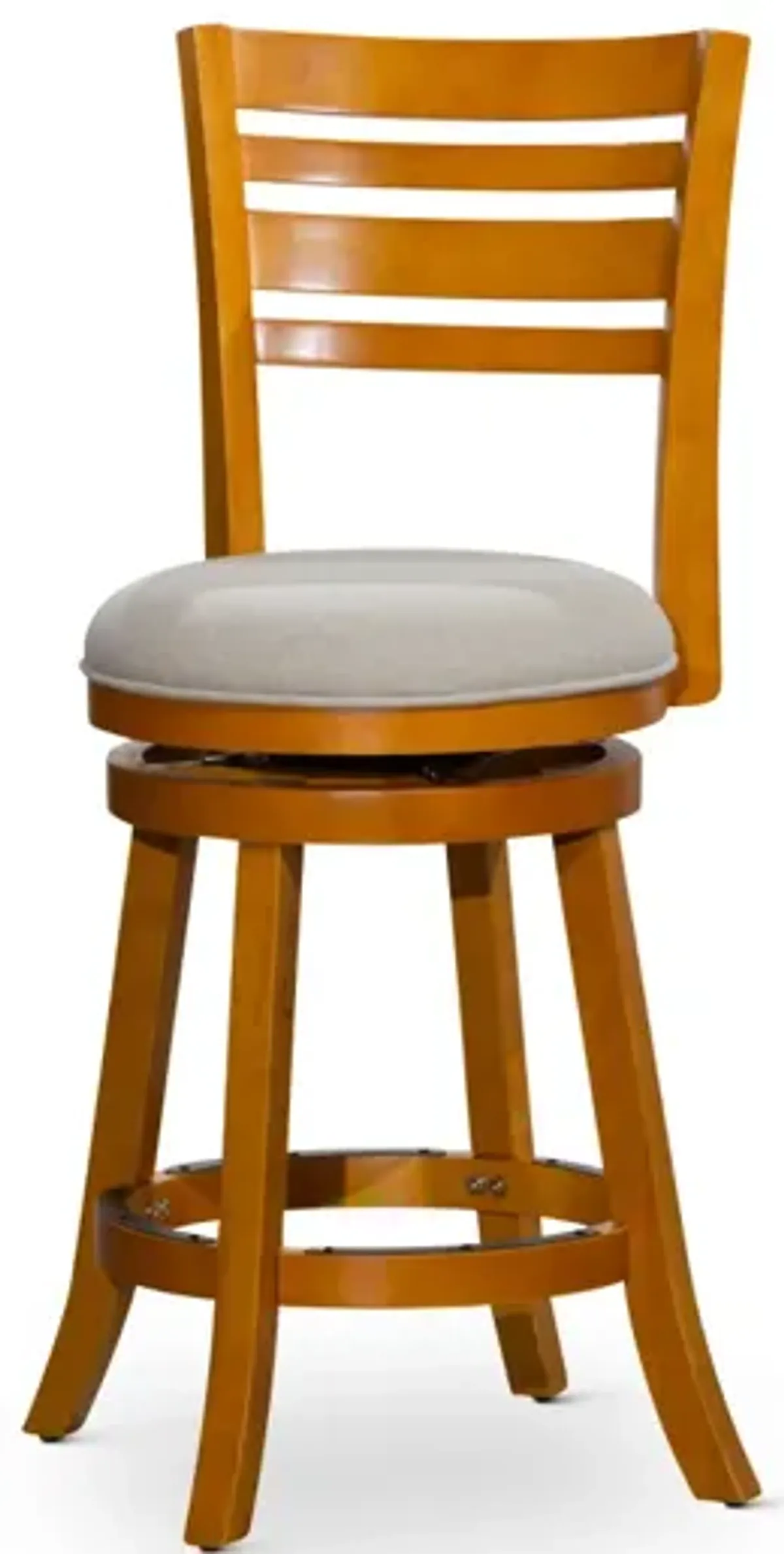 24" Counter Height Slat Back Swivel Stool, Natural Finish, Beige Fabric Seat