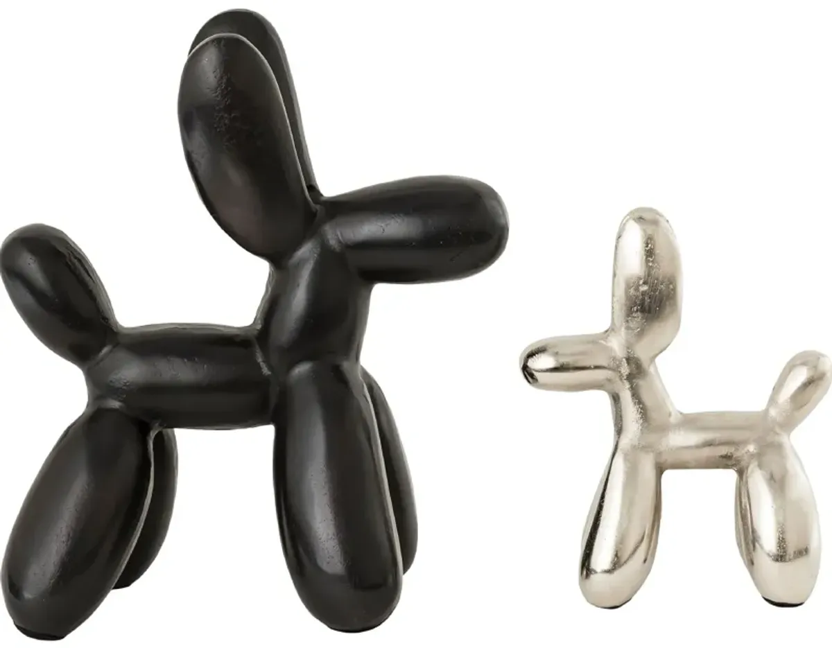 Set of 2 Black and Silver Standing Dog Statues 12.5",