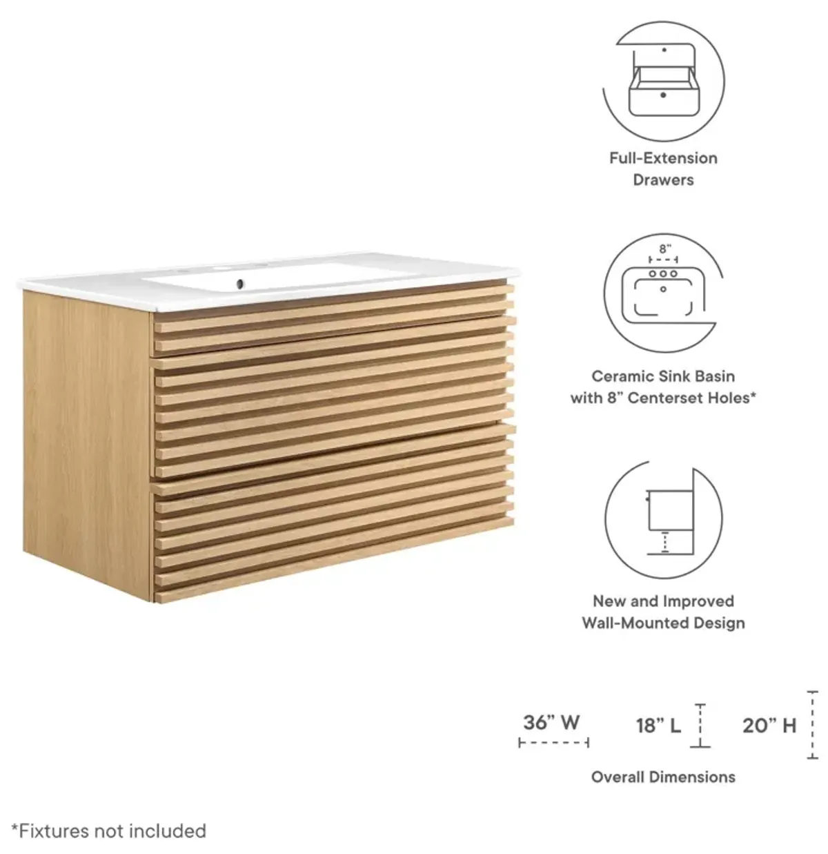 Render 36" Wall-Mount Bathroom Vanity