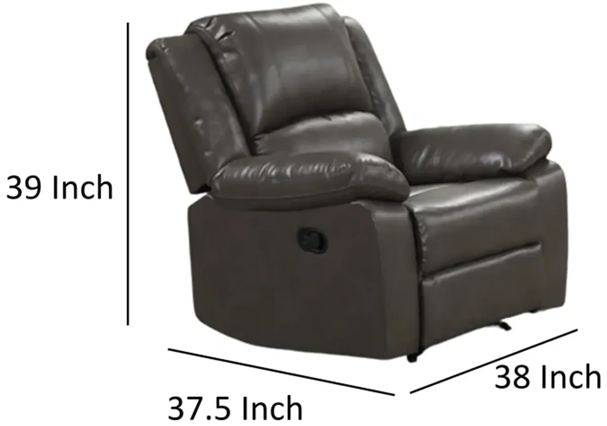 Lizzy Manual Glider Recliner Chair, Pillow Arms, Solid Wood, Gray Leather