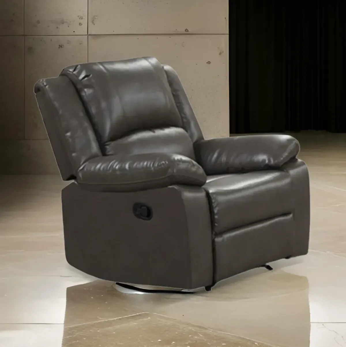 Lizzy Manual Glider Recliner Chair, Pillow Arms, Solid Wood, Gray Leather