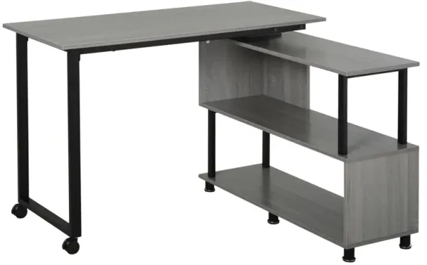 Corner Rotating Table Shelf Combo L-Shaped I-Shape Computer Desk  - Coffee