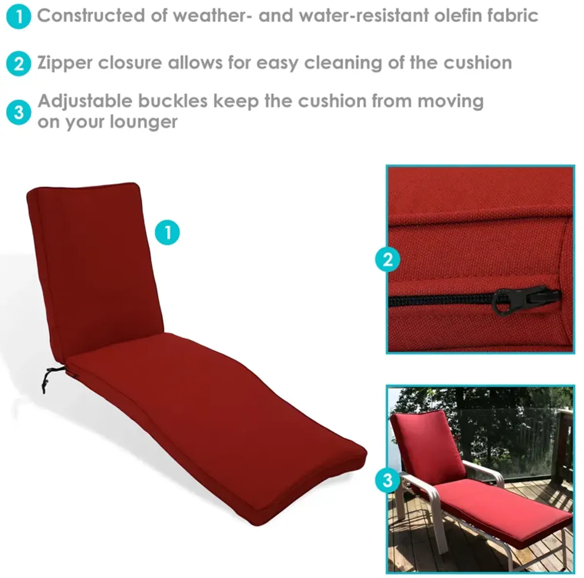 Sunnydaze Indoor/Outdoor Olefin Chaise Lounge Chair Cushion