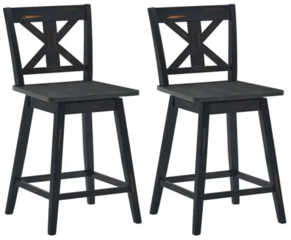 Set of 2 Swivel Counter Height Bar Stools with Solid Wood Legs
