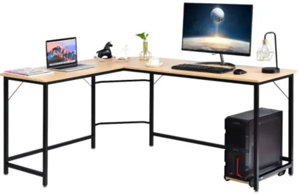 L-Shaped Corner Computer Desk with CPU Stand and Spacious Surface