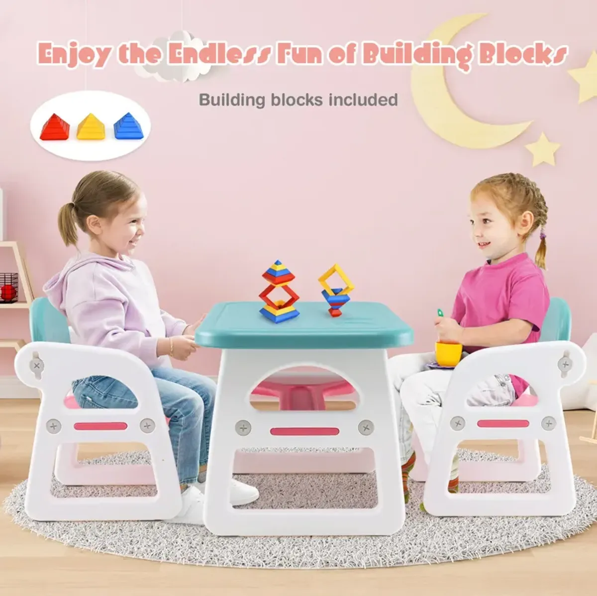 Kids Table and Chair Set with Building Blocks