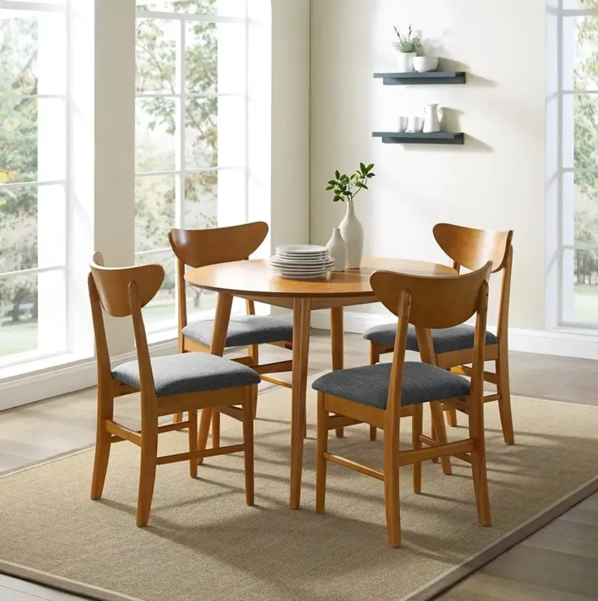 Landon 5Pc Round Dining Set Acorn - Table & 4 Wood Back Chairs